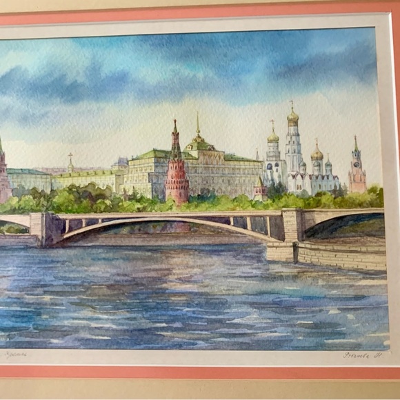 Moskva Kremlin Watercolor Picture Art 12.5/14” - Picture 12 of 14